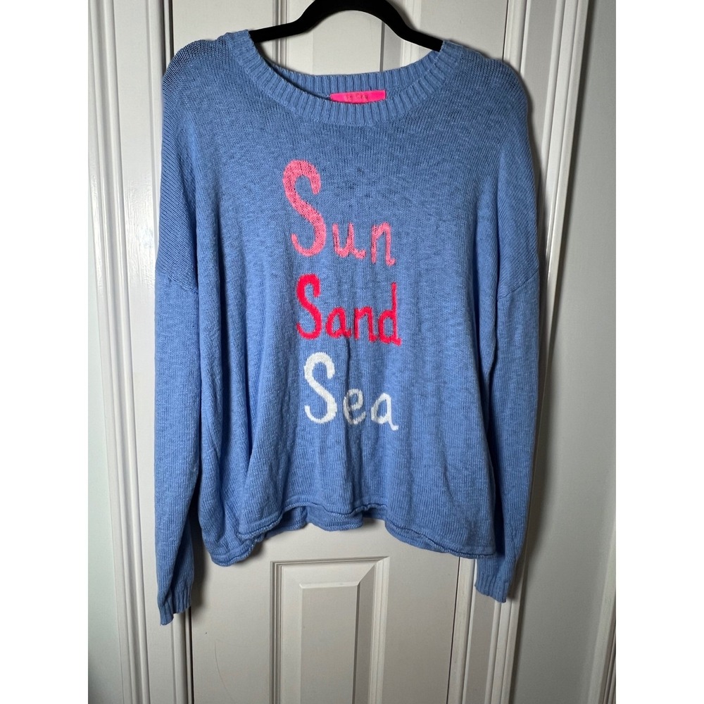 Lilly Pulitzer Sun Sand Sea Blue Knit Graphic Sweater XL Womens Cotton Blend
